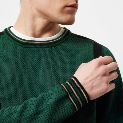 Dark green textured colour block jumper